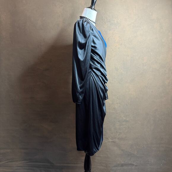 Frederick’s of Hollywood 80s Draped Satin Dress Black Blue Sz M Vintage Glam - Picture 7 of 12